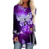 Eaylis Damen Mode beiläufige Bequeme Druck-Rundhalsausschnitt-Langarm-Oberteil lose Sweatshirt Langarmshirts für Frauen mit Motiv Hemd Lässig Bedruckte O-Neck Tops Plus Size T-Shirts B