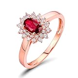 ANAZOZ Echtschmuck Damen Ring 18 Karat 750 Rosegold 0.6 Karat Rubin 0.3 Karat Diamant Verlobungsring Damen Solitärring Größe 60 (19.1) AN1168