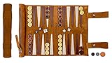 Melia Games Backgammon zum Rollen - Reise-Backgammon aus feinstem Nubuk Echt-Leder mit handgefertigten Holzspielsteinen - Farbe: Whiskey (Braun)