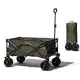 RONGJJ Bollerwagen Faltbar Strand, Faltbar Strandwagen Transportwagen Transportkarre Gerätewagen, Vollgummi-Reifen, Bis 80 Kg Tragkraft, Olive G