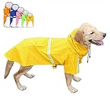 FEimaX Hunderegenmantel Wasserdicht Hunde Regenjacke mit Reflektierenden Streifen, Verstellbarer Regenmantel mit Kapuze und Kragenloch für Kleine Mittelgroße und Große H