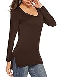 Beluring Tshirt Damen Langarm Longshirt Oberteil Locker Rundhals Tshirt Top Bluse Braun M