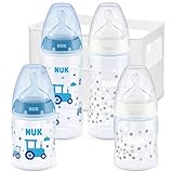 NUK First Choice+ Babyflaschen Starter Set | 4 Flaschen mit Temperature Control (2x 150ml & 2x 300ml) | inklusive Flaschenbox | 0-6 Monate| Anti-Kolic | BPA-Frei | blau/weiß