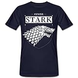 Spreadshirt Game of Thrones Haus Stark Wappen Schattenwolf Männer Bio-T-Shirt, M, Navy