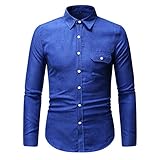 Hemd Herren Slim Fit Kent Kragen Knopfleiste Hemd Herren Business Hochzeit Gastgeber Bankett Work Hemd Herren Frühling Herbst Klassisch Langarm Shirt Herren F-Blue 5XL