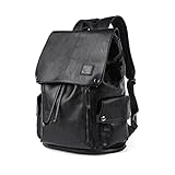 Wandern Männerweinlese Pu. Lederrucksack 15 Zoll Laptop Tasche wasserdichte Rucksack große kapazität lässig Reise College tagsack schwarz (Color : Black, Größe : 15 inch)