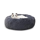 BEDSURE Katzenbett waschbar Flauschiges Hundebett - Katzenschlafplatz für Katzen und kleine Hunde, plüsch Katzenkissen rund Kuschelbett Größe in 50x50 cm, dunkelg