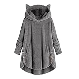 Homemarke Damen Fleecejacke Plüschjacke Kunstpelzjacke Kapuzenjacke Strickjacke Pelzmantel Reißverschluss Teddy Fleece Mantel mit kap