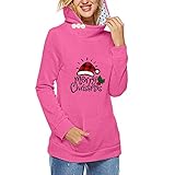 WATERSPA Weihnachts-Print Sweatshirts für Frauen Frohe Weihnachten Langarm T-Shirt Tunika Hoodie Ugly Xmas Pullover mit Tasche, rot, 54