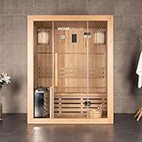 Home Deluxe - Traditionelle Sauna - Skyline L - Maße: 120 x 150 x 190 cm - für 2-3 Personen, Hemlocktanne, inkl. Ofen, Saunazubehör I Dampfsauna Aufgusssauna Finnische S