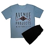 Herren Shorty T- Shirt mit kurzer Hose kurzer Schlafanzug Größe M-5XL, Farbe:Blau, Größe:5XL