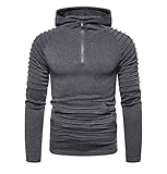 Zytyeu Pullover Herren Sport Casual Reine Farbe Reißverschluss Ausschnitt Plissee Herren Kapuzenpullover Herbst Modern Urban Winter Herren H