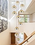 RUXMY Moderne Treppe Kronleuchter Wohnzimmerleuchten 10 Glaskugeln kreative Persönlichkeit minimalistische Leuchte Lange Pendelleuchte 40 200cm G