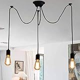Vintage Pendelleuchte, E27 (3-Flammig,1.2M,Glühbirne nicht inbegriffen) Retro Industrielle Deckenleuchte höhenverstellbar Hängeleuchte mit 3-adrigem Textilkabel DIY Lamp