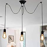 Vintage Pendelleuchte, E27 (3-Flammig,1.2M,Glühbirne nicht inbegriffen) Retro Industrielle Deckenleuchte höhenverstellbar Hängeleuchte mit 3-adrigem Textilkabel DIY Lamp