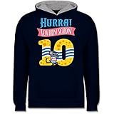 Shirtracer Kindergeburtstag Geschenk - Hurra! Ich Bin Schon 10 - Ratte - 104 (3/4 Jahre) - Navy Blau/Grau meliert - Geburtstagszahl - JH003K - Kinder Hoodie Pullover für Jungen und M