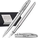 Pelikan - Kugelschreiber und Füller im Set Farbe Silbermatt mit Gravur als Geschenk & Wunschsymbol Geschenkverpackung Schreibgeräte-Set Jazz Elegance Silber 1 Kugelschreiber1 Füllhalter PS61