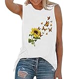 BuzkiK T-Shirt Damen Sport Bluse O-Ausschnitt Sonnenblumen Drucken Ärmellos Oberteile GroßE GrößEn Frühling Sommer Weste Einfaches Elegant Tanktops Bluse Top