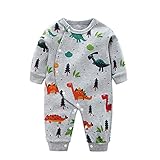 WFRAU Baby Strampler Jungen Mädchen Taste Lange Ärmel Dinosaurier Druck Overalls Schlafanzug Säugling Spielanzug Baby-Nachtwäsche Hosen Tops Jumpsuit Outfit Body Body