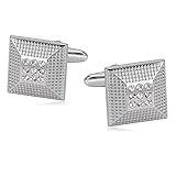 ANAZOZ Herren Edelstahl Manschettenknöpfe 1 Paar 1.7×1.7 cm 9 Zirkonia Konvex Quadrat Silber Hochzeit Cufflinks Manschettenknopf T