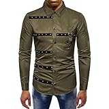 Hemd Herren Slim Fit Revers Langarm Shirt Herren Gotisch Niet Schmücken Hemd Herren Vintage Mode Punk Hemd Herren Disco Club Party Leistung Hemd Herren C-Green M