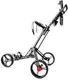 HYLK Golfpush Cart, 3 Räder Faltbarer Handwagen, Easypush andpull Cart Trolley mit Schirm- und Teehalter, Schnelles Öffnen und Schließen Golfpull Cart (Schwarz)