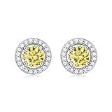 fohatu Goldene Runde Moissanite Ohrstecker 925 Sterling Silber Cut Brillant Diamant Ohrringe Exquisite Schmuck Geschenke Für Weihnachten,Silb