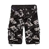 Battercake Strand Cargo Shorts Men Sommer Tarnung Aus Reiner Baumwolle Kleidung Bequeme Bequeme Outdoor Männer Nner Camo Cargo Shorts (Color : Black Camo, Einheitsgröße : 29W)