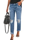 Dokotoo Damen Jeans mit Ripped Slim Fit Boyfriend Distressed Ankle Denim Hose, A2 Blue104, 36-38