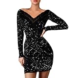 Damen Minikleid Sexy Neue 2021 Weihnachten V-Ausschnitt Weihnachtskleid Retro Elegante Xmas Party Club Kleid Sommerkleid Cocktailkleid Festlich Partykleid Abendkleid (02-Schwarz, XXL)