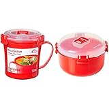 Sistema Microwave Suppentasse, 656 ml, rot/transparent & Microwave Rundbehälter, 915 ml, rot/transp