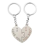 I Love You Design Paar Paar Schlüsselanhänger mit Herz Anhänger - Silberton, Damen, Einheitsgröß