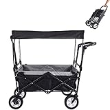 Amazon Brand - Umi Bollerwagen mit Dach Transportwagen Ausziehbarer Griff Handwagen Transportkarre Faltbar Gartenwagen Gerätewagen 361°Drehbar (Schwarz)