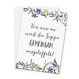 Witzige Postkarte zur Hochzeit für das Brautpaar, DIN A6 - Von nun an wird die Suppe gemeinsam ausgelöffelt BLAU