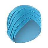IHGWE Frauen Herbst Winter Warm Solide Kreuz Muslimische Mütze Hut Beanie Wrap Schal Mütze (Blue, one Size)