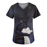 GOKOMO Damen Katze T-Shirt mit V-Ausschnitt Kätzchen Sternenhimmel Druck T-Shirt Elegant Farbdruck Kurzarm Bluse Neue Damenoberteile Frühling und Sommer Shirt Für Damen Blusen(XL,1-Schwarz)