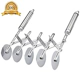 Cozywind Pizzaschneider,5 Räder justierbar Pizzarad Teigrad, Pizzaroller aus Rostfreier Edelstahl,Pizzamesser mit stabilem Rad, Handschutz,Schneiden von Pizza, Pfannkuchen,Pasteten usw