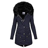 Mymyguoe Winterjacke Wintermantel Damen Langarm Dickere Warm Winterparka Reißverschluss Tasche Mantel Freizeit Parka Winddicht Kälteschutz Windjacke Angenehm Übergangsjack