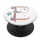 Rosa Monogramm Buchstabe E Katze Hund Regenbogenpfote PopSockets mit austauschbarem PopGrip