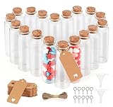 ABSOFINE 40 Stück Reagenzglas mit Korken und Geschenk Anhänger 30x90mm Kleine Glasflaschen Transparent Reagenzröhrchen Als Gastgeschenk Hochzeitsdeko Blumen Salz Mandeln Gewü