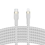 Belkin BoostCharge Pro Flex geflochtenes USB-C/Lightning-Kabel, 3 m, MFi-Zertifiziert, 20 W, zum Schnellladen mit PD Power Delivery für Geräte wie iPhone 13, 12, 11, Pro, Max, Mini, SE, iPad – Weiß