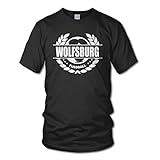 shirtloge - Wolfsburg - Fussball Lorbeerkranz - Fan T-Shirt - Schwarz - Größe L