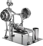 BRUBAKER Schraubenmännchen Bodybuilder Bankdrücken - Handarbeit Eisenfigur Metallmännchen - Metallfigur mit Stiftehalter - Geschenk für Kraftsportler, Fitnessstudios, Sportler und Bodyb