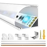 LED Aluminium Profil 10 x 1m ,LIAOINTEC V-Form LED Aluminium Profil mit Weiß Milchige Abdeckung, Endkappen, und Montageklammer für LED-Streifen, Leisten (LED Strips/Band bis 12 mm inkl.)