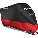 Favoto Verbesserte Version Wasserdicht Motorradabdeckung Motorrad Abdeckplane Outdoor Motorradgarage Motorroller Abdeckung Winddicht mit 2 Gürtelschnalle Schwarz Rot 265cm x 105cm x 125