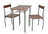 ts-ideen 3-teilige Essgruppe 3er Set Esstisch Küchentisch mit Stühlen aus Alugestell + MDF in Silber und braun 76 x 83 cm für Esszimmer Kü