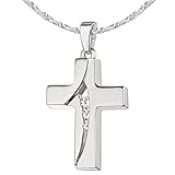 Clever Schmuck Set Mädchen Anhänger Kreuz kleines Kreuz 16mm geschwungen 3 Zirkonias mittig übereinander mit 3 Zirkonia teilmatt & Kette Singapur 45 cm STERLING SILBER 925 im Kreuz-E