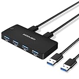 USB 3.0 Switch, CZHOON 2 IN 4 Out USB 3.0 Teilen Switch Box KM Schalter Tragbar Ausgang Peripherie Share Switch 2 PC mit 2 USB 3.0 Kabel/1 Aufladekabel für Drucker, Scanner, Tastatur, Maus, USB Stick