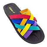 Badeschuhe Damen - Beach - leichte Badepantolette Frauen (38 EU, Multi)