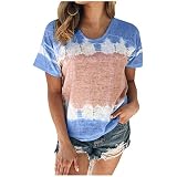 LUNULE Damen T-Shirt Modisch Tie Dye Streetwear Loose Fit Tee Bluse Tops Sommer Basic Kurzarm Oberteile für Frauen Rundhalsausschnitt Tee Shirt Outdoor Freizeit Sportshirt Teenager Mädchen S